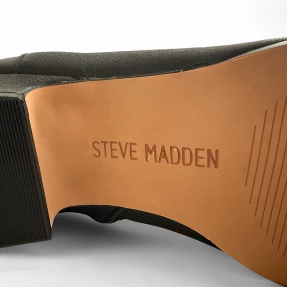 STEVE MADDEN Dusty Block-Heel Square Toe Black Leather Booties, NEW! Size 9 - Picture 9 of 10